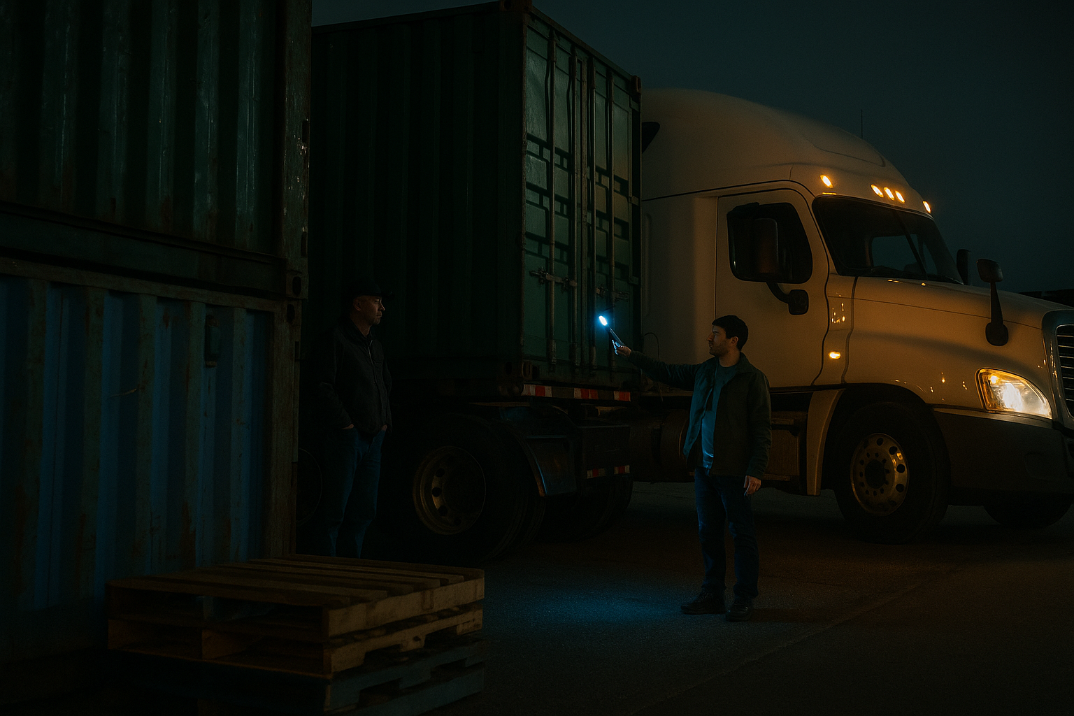 بارگیری مخفیانه کانتینر در بندر تاریک، نشان‌دهنده مبادلات پنهانی بین کشورها